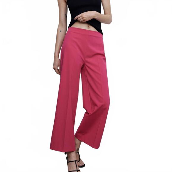 Mango Ankle Straight Leg Culotte Trouser Pants Pink NWT Size 8 - Picture 7 of 8
